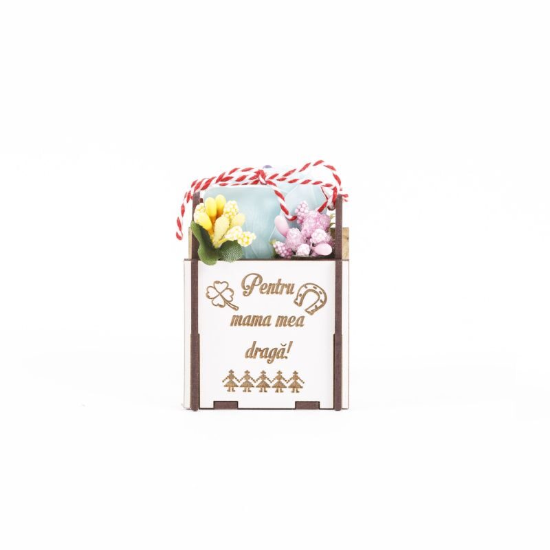  Martisor trandafir in cutiuta personalizata "Pentru mama mea draga"