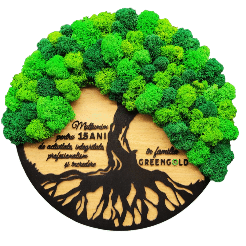 Pomul vietii cu licheni personalizat cu mesaj si logo - Cadou pentru angajati, 35 cm, Lemn