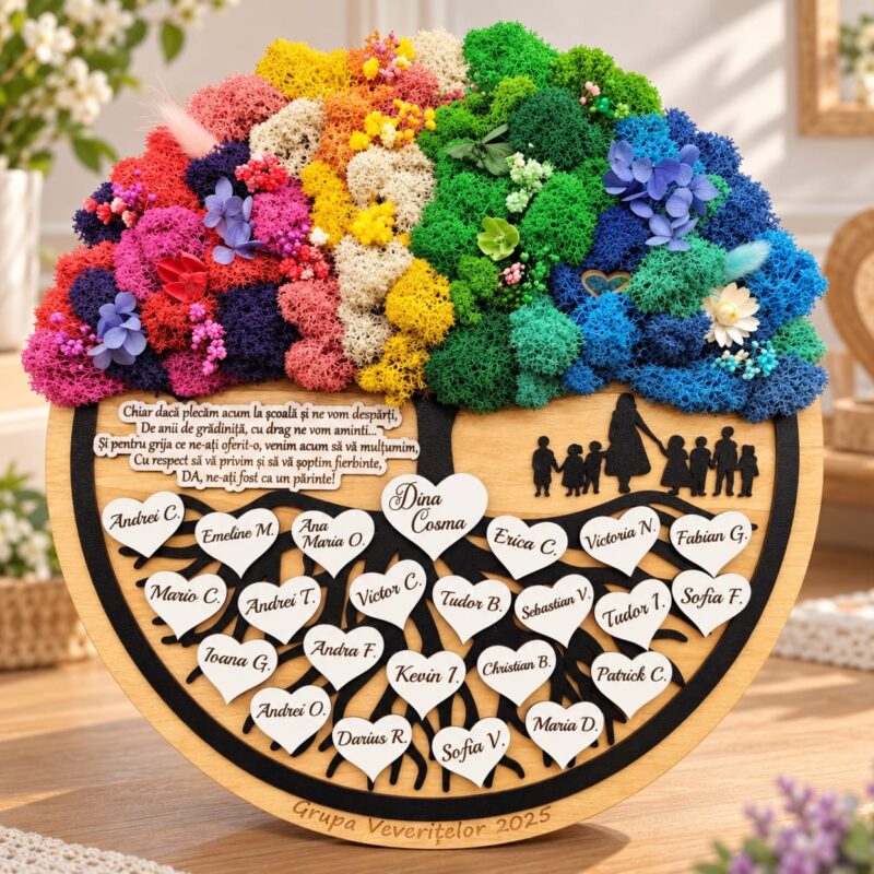 Pomul vietii cu licheni personalizat pentru Educatoare, Cadou final de gradinita, 35 cm